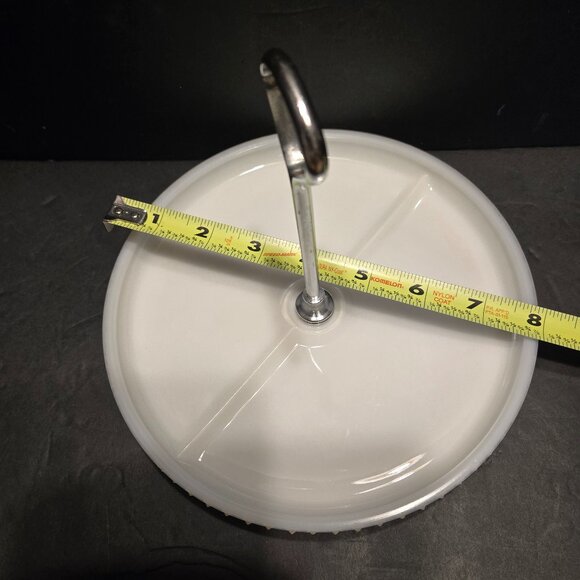 VINTAGE FENTON MILK GLASS CONDIMENT TRAY WITH CHROME HANDLE - Picture 5 of 6